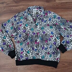 Vintage 1980s Notations Woman Animal Print Button-Up Blouse Size Small